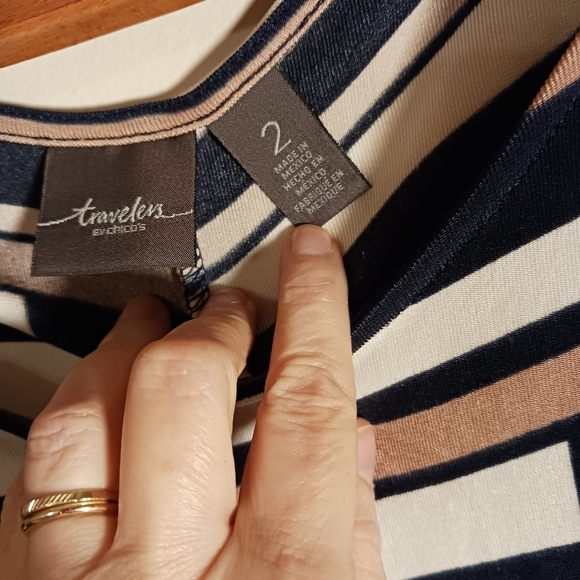 Chico's Travelers Striped Belted Dress Size 2 or Medium Short Sleeves Comfy Cute - Picture 4 of 5